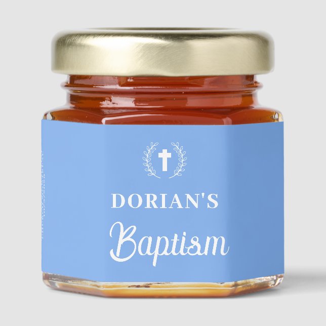 Modern Blue Boy | Baptism | Thank you  Honey Jar Favors (Front)