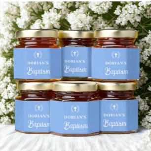 Modern Blue Boy Baptism Thank you Honey Jar Favors
