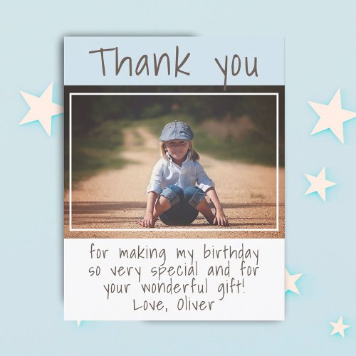Modern Blue Boy Photo Birthday Thank you   Card
