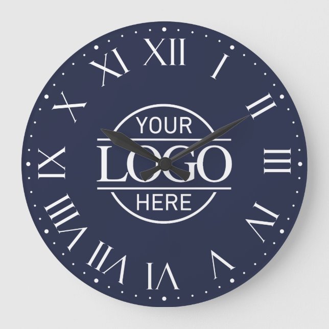 Modern Blue Branded Company Business Logo Custom Large Clock (Front)