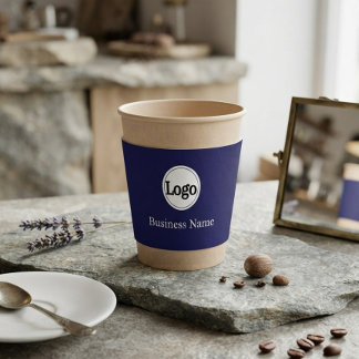 Modern Blue Branding Logo Business Name Coffee Cup Sleeve