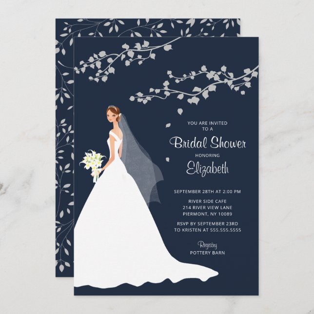 Modern Blue Bride Bridal Shower  Invitation (Front/Back)