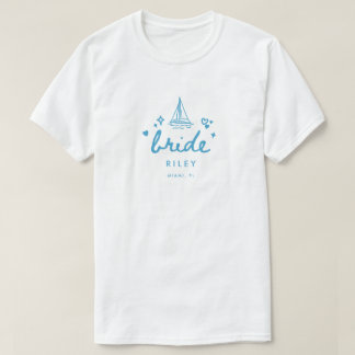 Modern Blue Bride's Name Script Lake Bachelorette T-Shirt