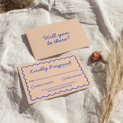 Modern Blue Bright Colorful Retro Fun Wedding   RSVP Card