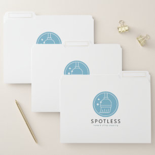 Modern Blue Broom Logo Blue Cleaning Service File Folder