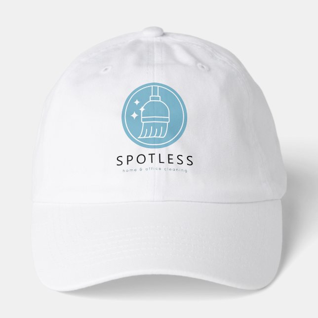 Modern Blue Broom Logo Cleaning Service Hat (Front)