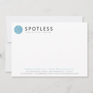 Modern Blue Broom Logo Cleaning Service Note Card