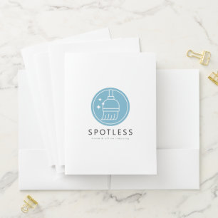 Modern Blue Broom Logo Cleaning Service Pocket Folder