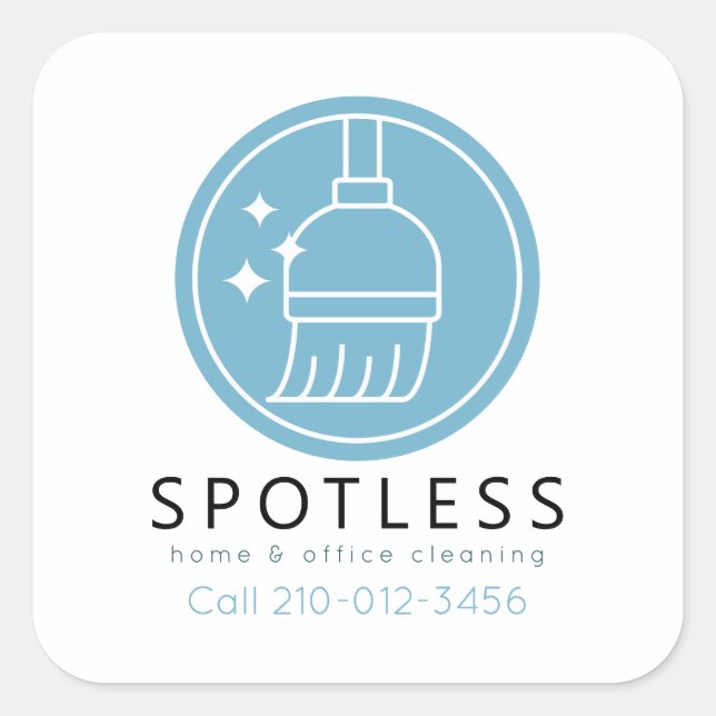 Modern Blue Broom Logo Cleaning Service Square Sticker (Front)