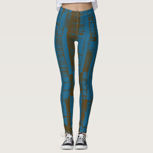 Modern blue &brown abstract pattern  leggings