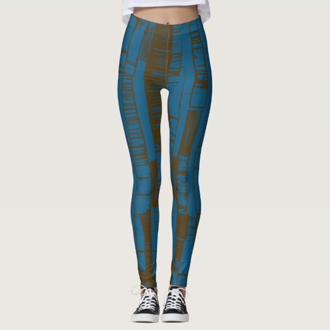 Modern blue &brown abstract pattern  leggings (Front)