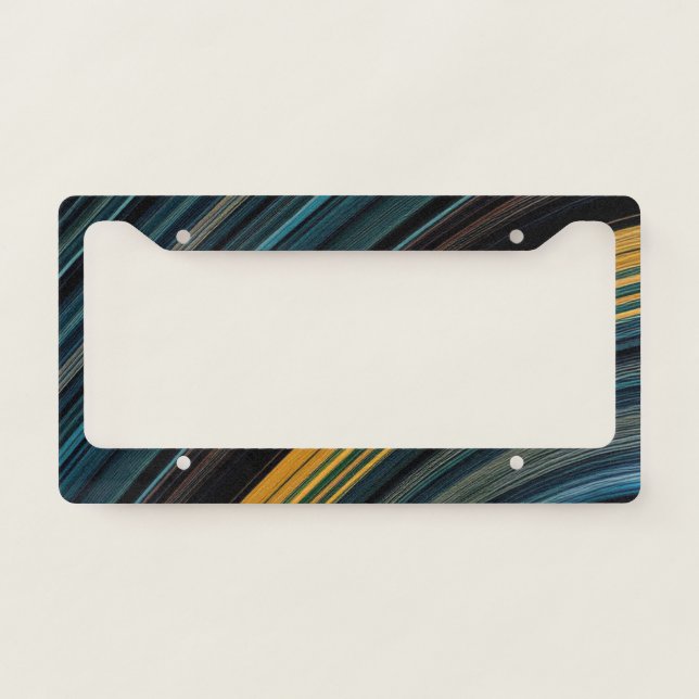 Modern Blue, Brown, and Yellow Abstract Striped License Plate Frame (Front)