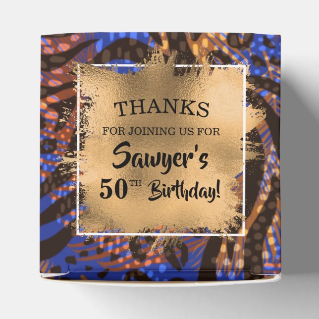 Modern Blue Brown Animal Print Favor Boxes (Top)
