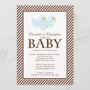 Modern Blue & Brown Ducks Couple Boy Baby Shower Invitation