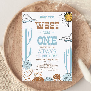 Modern Blue Brown How the West Was One Birthday Invitation