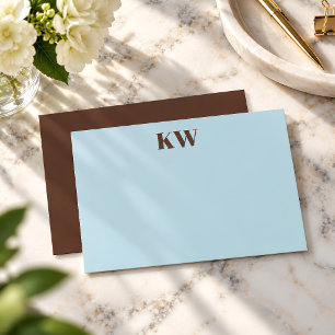 Modern Blue Brown Monogram Initials Personalized Thank You Card