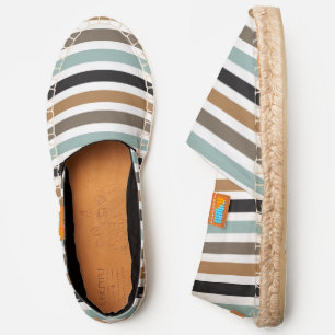 Modern Blue Brown Stripe Pattern   Geometric Espadrilles