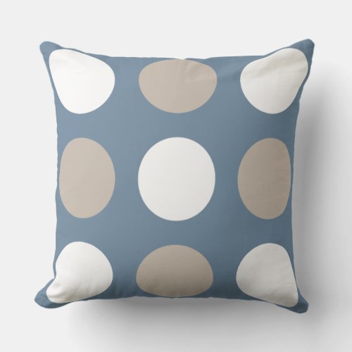 Modern Blue Brown  White Polka Dots Patterned Throw Pillow