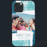 Modern blue brushstroke beach photo iPhone 13 pro max case<br><div class="desc">Modern coastal seaside blue peace love beach photo. With turquoise and navy blue editable colors and brushstroke overlay photo.</div>