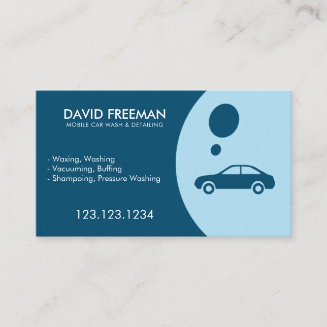 Modern Blue Bubble Mobile Car Wash and Detailing Business Card (Front)