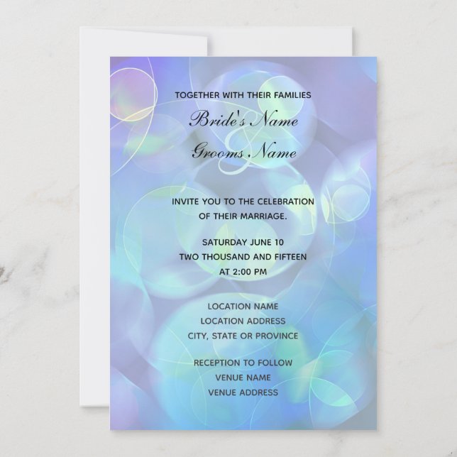 Modern Blue Bubbles Fractal Abstract Design Invitation (Back)