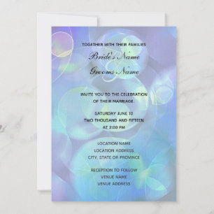 Modern Blue Bubbles Fractal Abstract Design Invitation
