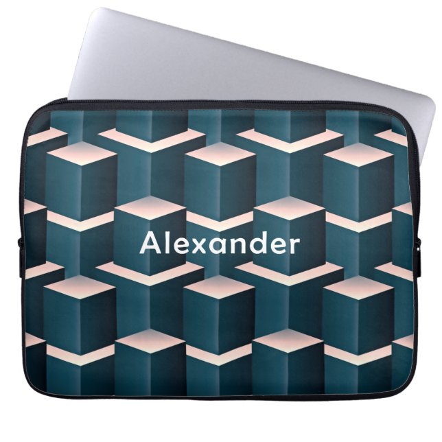 Modern Blue Building Blocks Personalize Laptop Sleeve (Front)