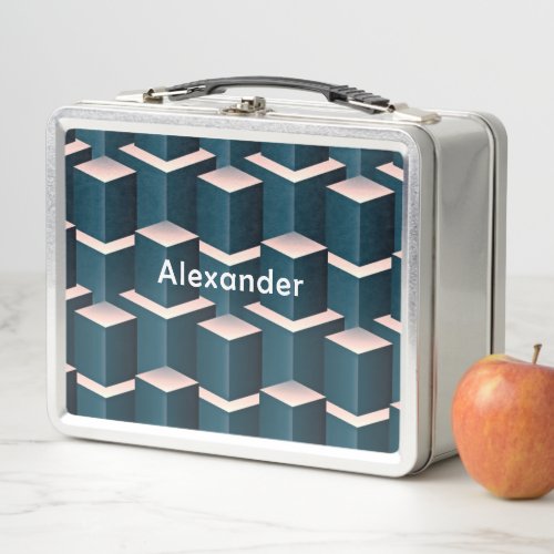 Modern Blue Building Blocks Personalize Metal Lunch Box