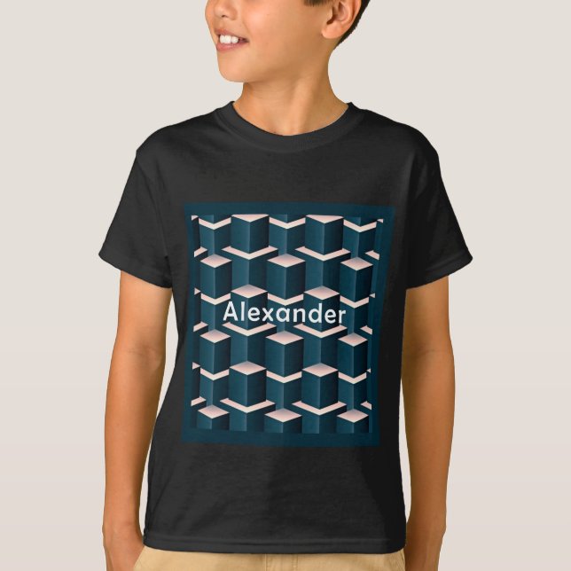 Modern Blue Building Blocks Personalize T-Shirt (Front)