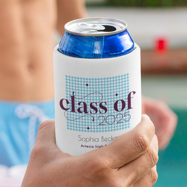  Modern Blue Burgundy Graduation Cap Pattern  Can Cooler (Creator Uploaded)