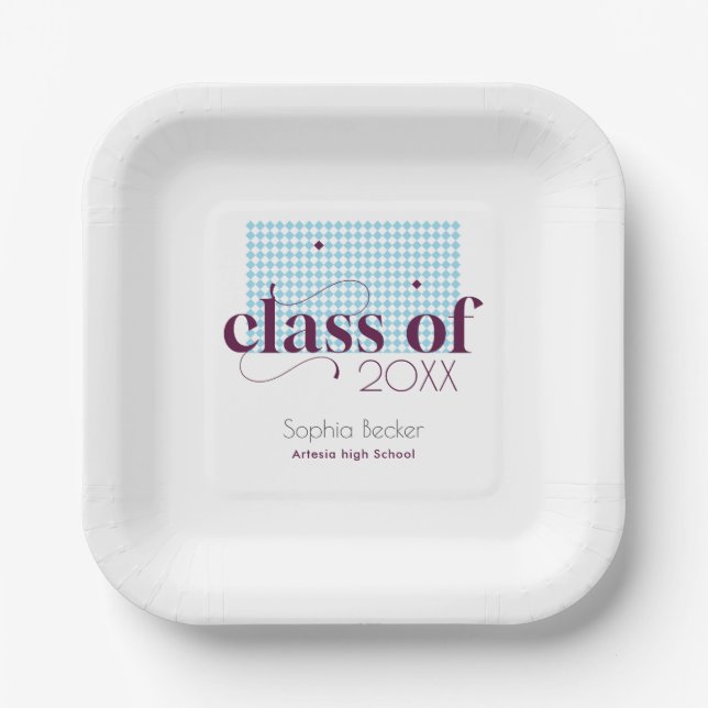  Modern Blue Burgundy Graduation Cap Pattern  Paper Plates (Front)