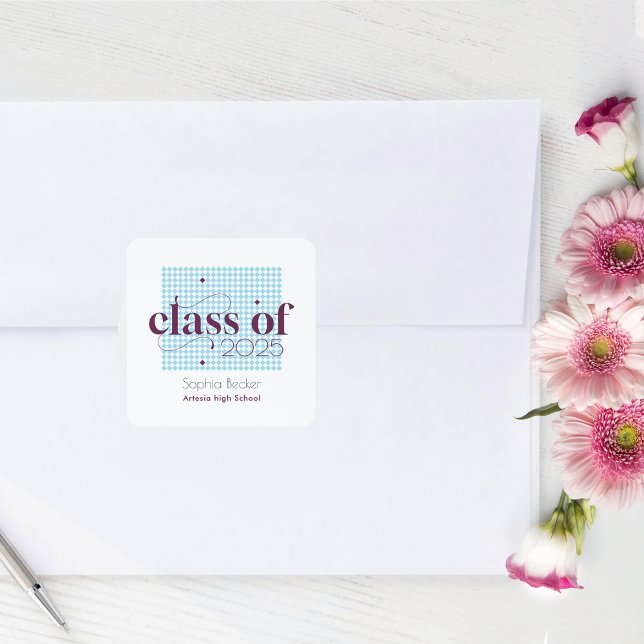  Modern Blue Burgundy Graduation Cap Pattern  Square Sticker (Creator Uploaded)