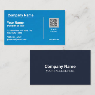 Modern Blue Business Card with QR Code