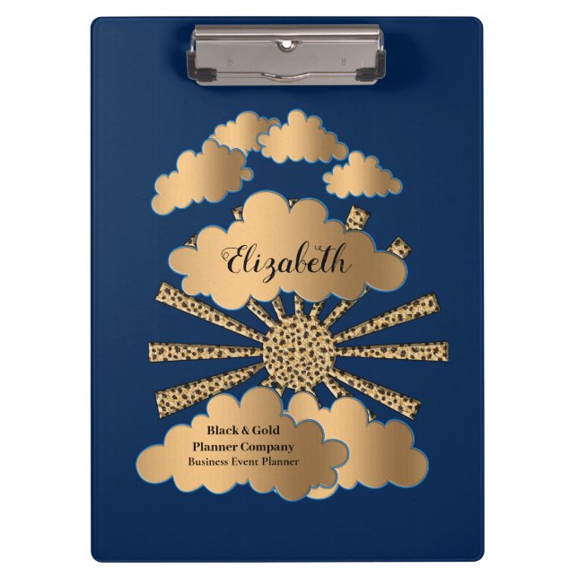 Modern Blue Business Gold Elegant Personalize Clipboard (Front)