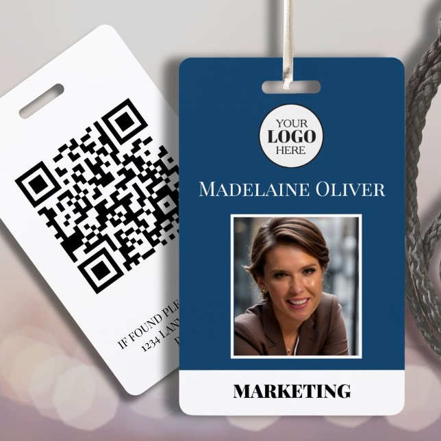 Modern Blue Business Logo Employee Photo ID  Badge (Creator Uploaded)