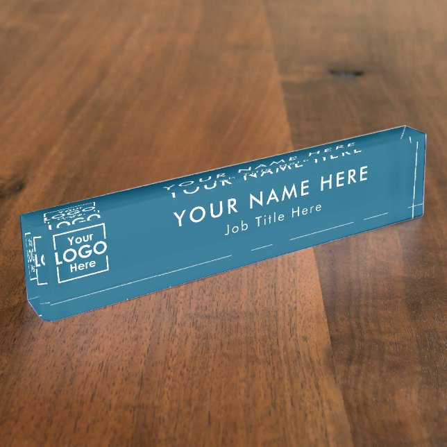 Modern Blue Business Logo Executive Professional Desk Name Plate (Side)