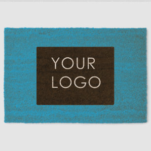 Modern Blue Business Logo Natural Coir Fiber Doormat