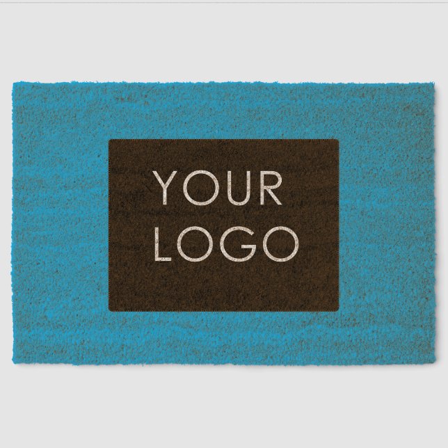 Modern Blue Business Logo Natural Coir Fiber Fiber Doormat (Front)