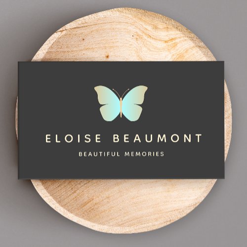 Modern Blue  Butterfly Event Planner Logo Business Card