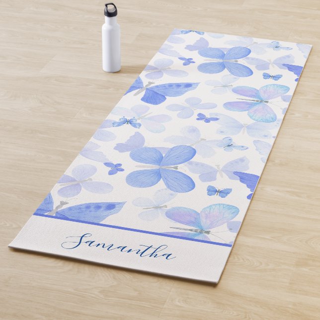 Modern Blue Butterfly Name Yoga Mat (In Situ)