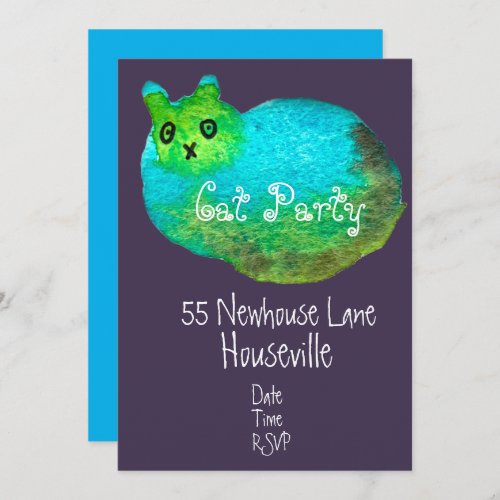 Modern blue cat art cat dinner Party Invitation