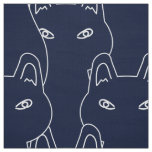 Modern Blue cat line art pattern Fabric