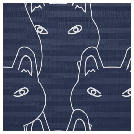 Modern Blue cat line art pattern Fabric