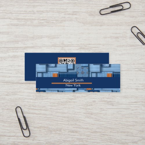 Modern Blue Ceramic Tile Mosaic Mini QR Code Business Card