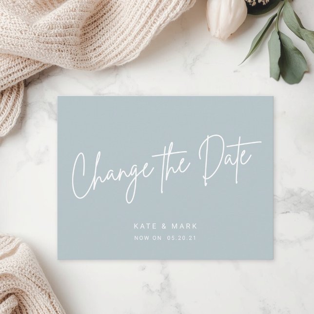 Modern Blue Change the Date Announcement Postcard (Creator Uploaded)