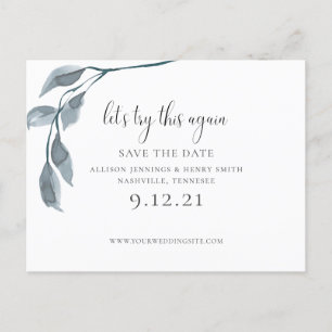 Modern Blue Change the Date Wedding Save the Date Announcement Postcard