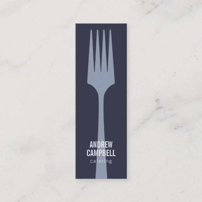 Modern blue chef minimalist fork catering logo mini business card (Front)