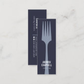 Modern blue chef minimalist fork catering logo mini business card (Front/Back)