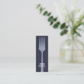 Modern blue chef minimalist fork catering logo mini business card (Standing Front)