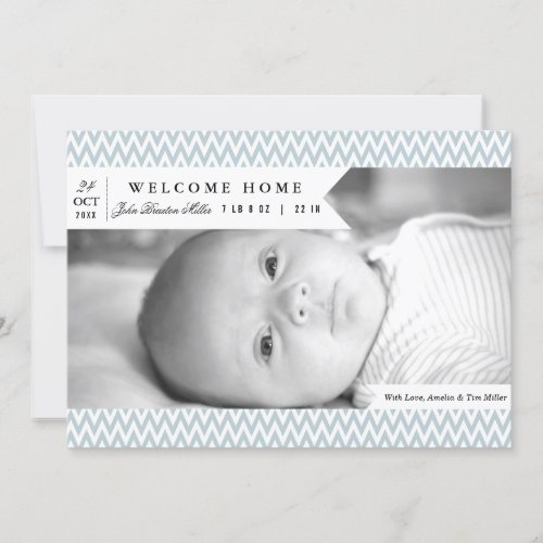 Modern Blue Chevron Birth Announcement